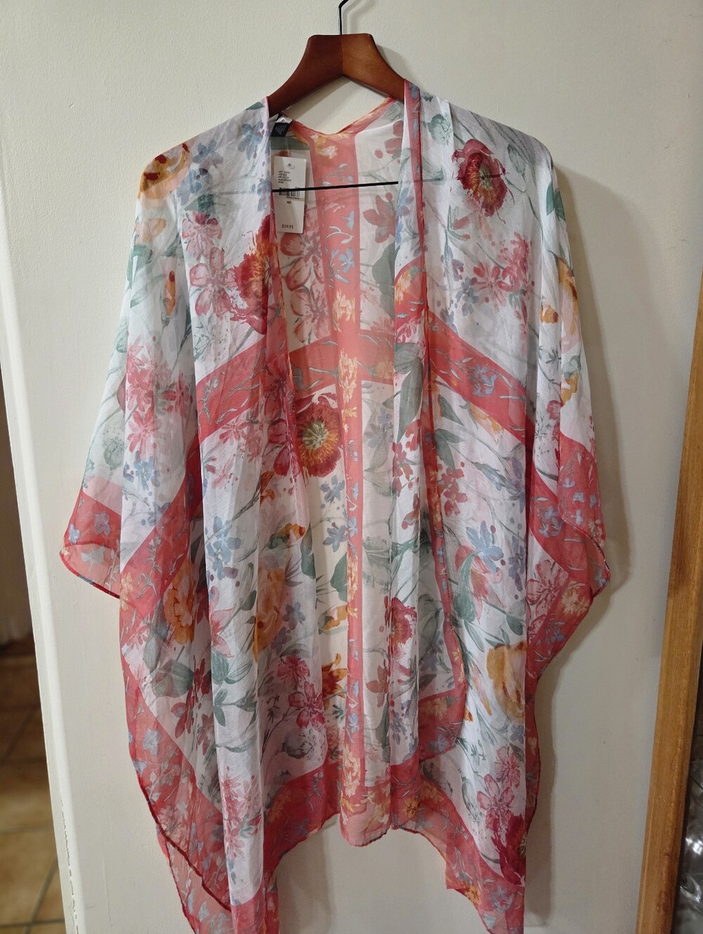 Lane Bryant Sheer Floral Kimono Cover-Up in Coral and White